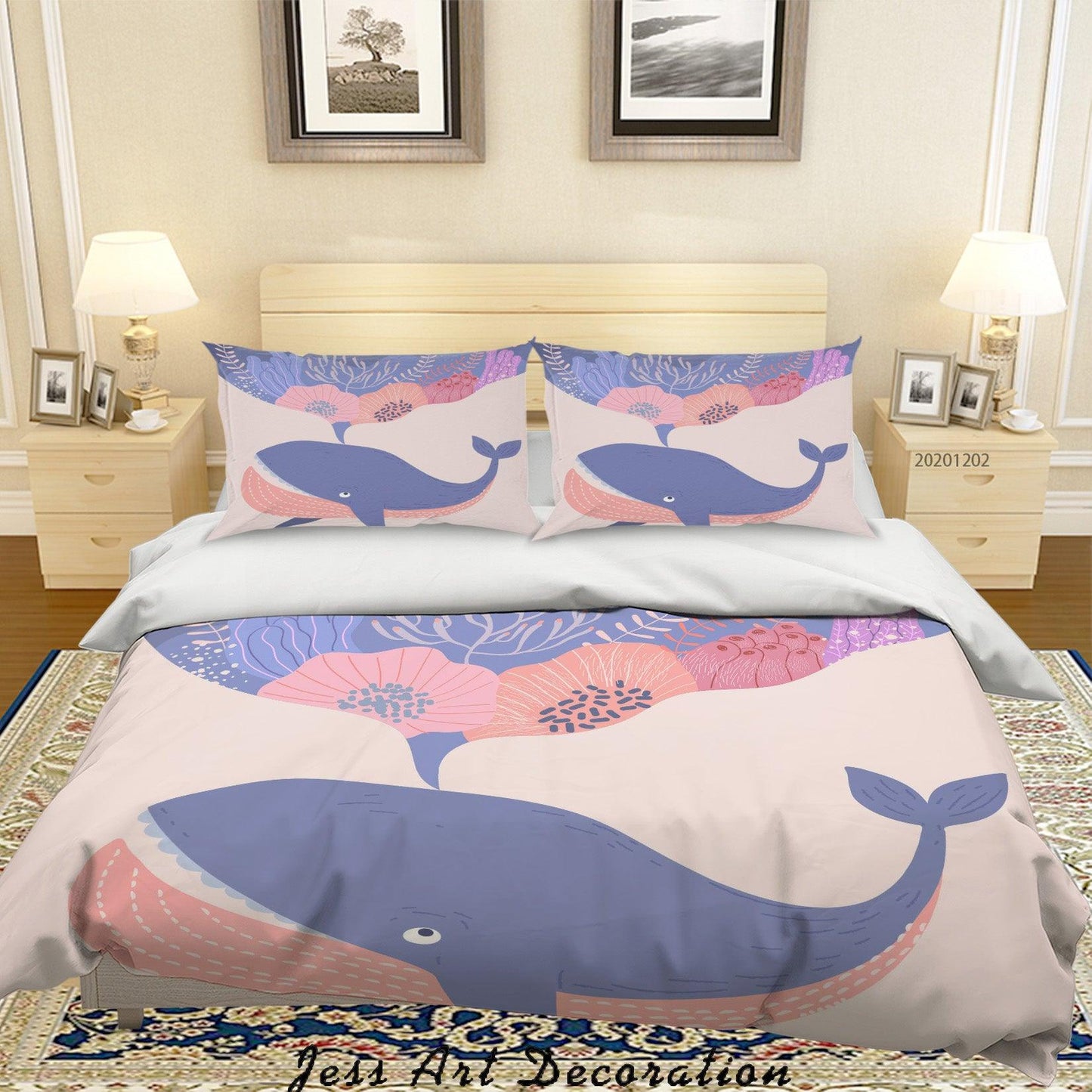 3D Cartoon Colorful Floral Ocean Whale Fish Quilt Cover Set Bedding Set Duvet Cover Pillowcases LXL