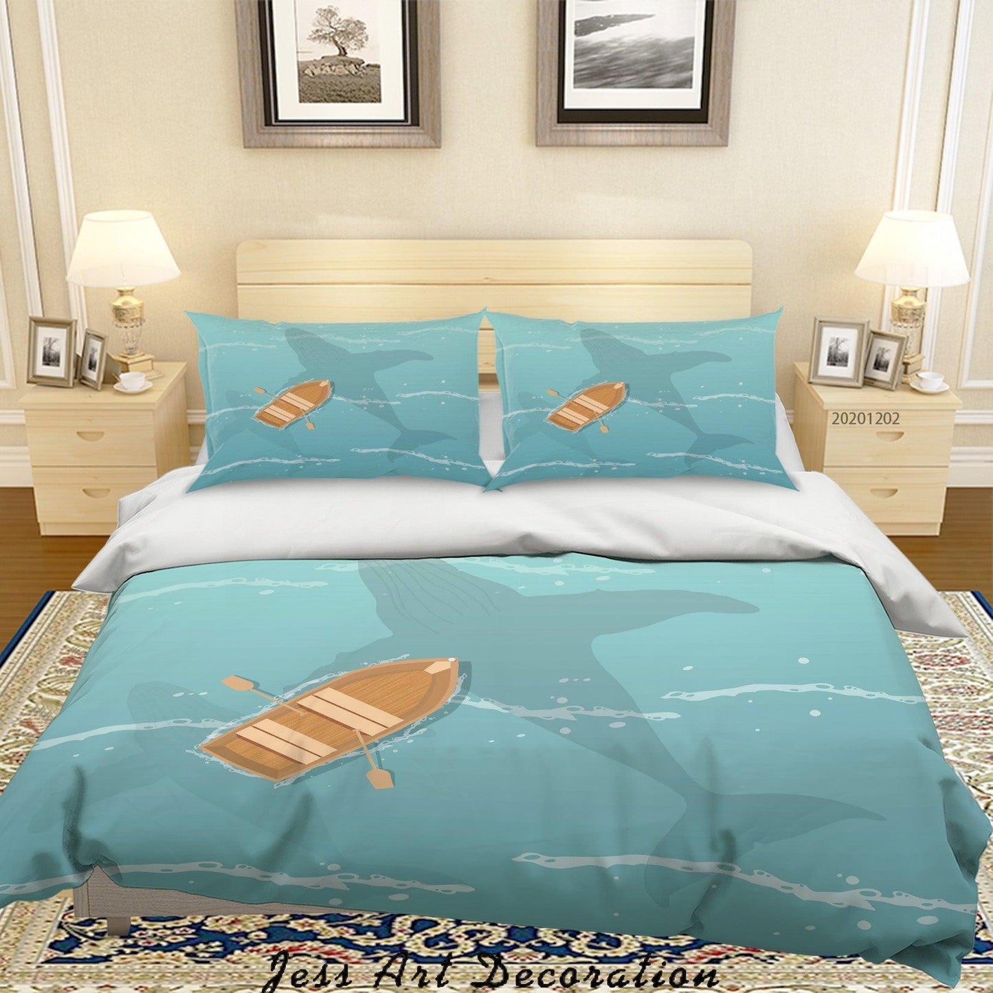 3D Cartoon Blue Ocean Whale Shadow Boat Quilt Cover Set Bedding Set Duvet Cover Pillowcases LXL