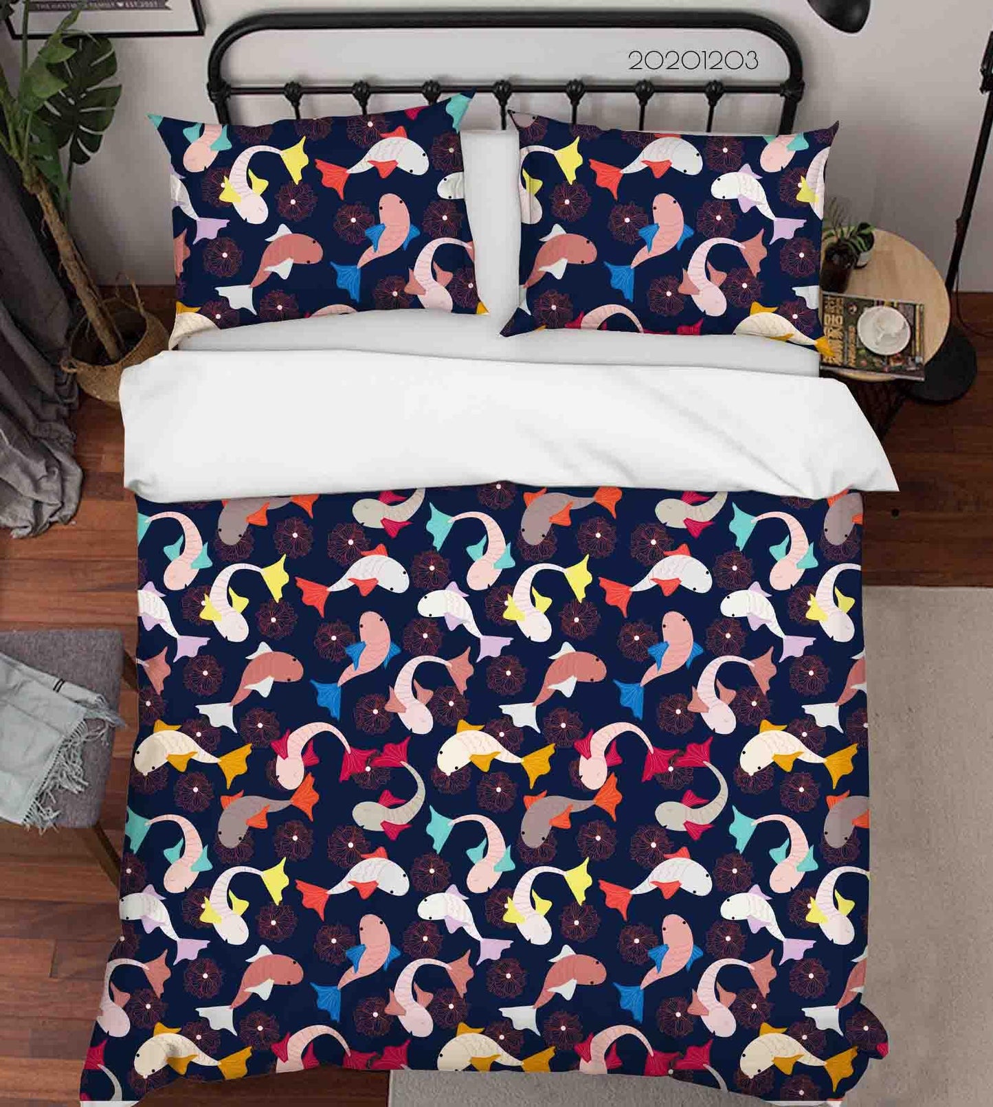 3D Cartoon Hand Drawn Colorful Fish Pattern Quilt Cover Set Bedding Set Duvet Cover Pillowcases LXL