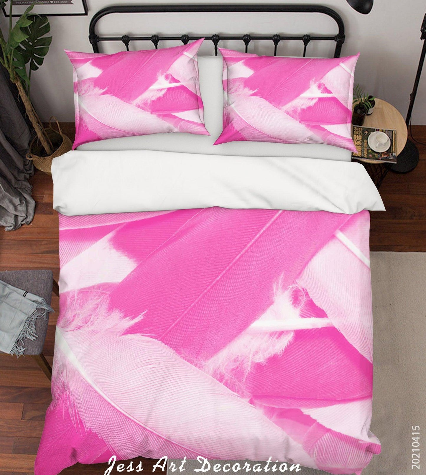 3D Abstract Pink Feather Quilt Cover Set Bedding Set Duvet Cover Pillowcases 80