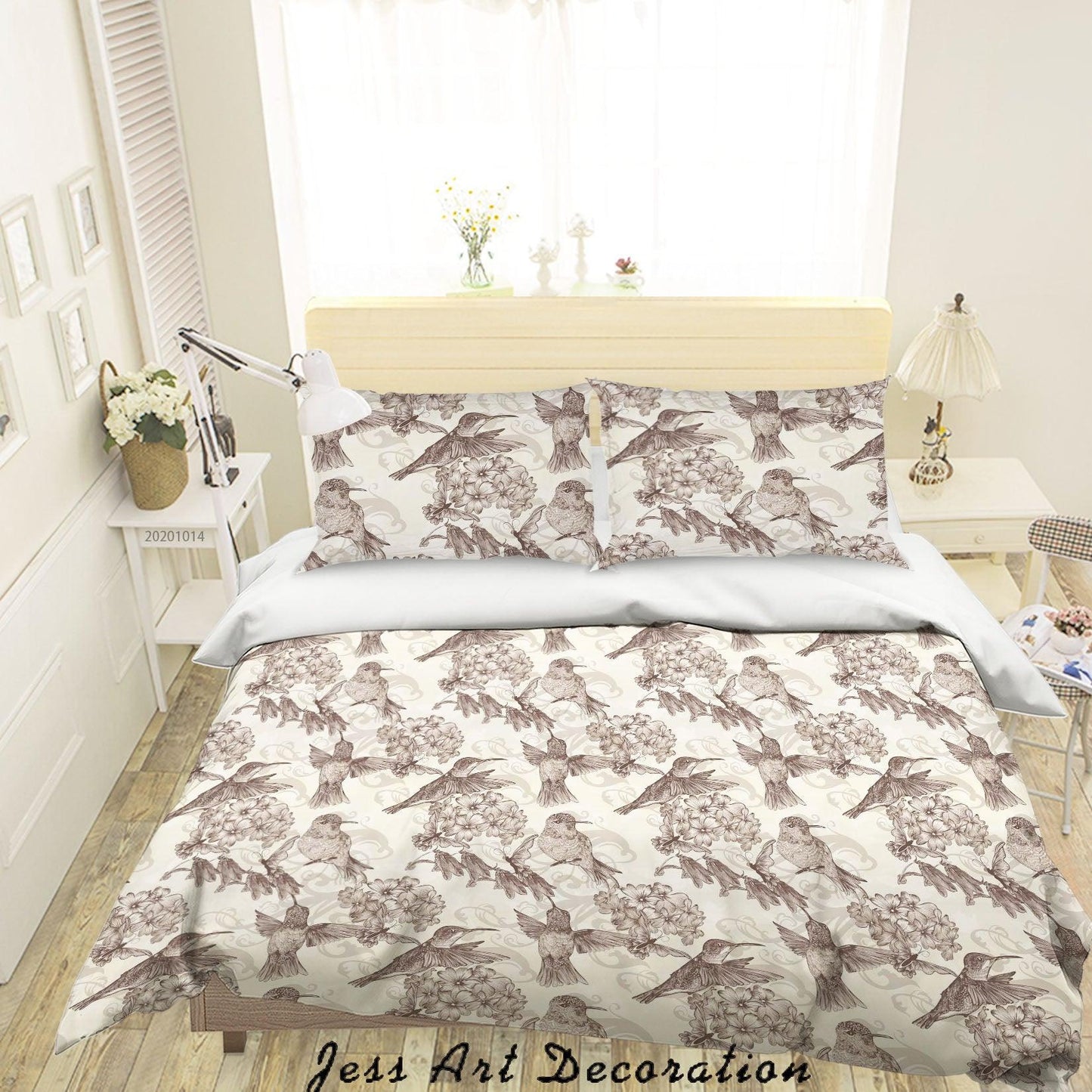 3D Cartoon Bird Flower Pattern Quilt Cover Set Bedding Set Duvet Cover Pillowcases WJ 9690