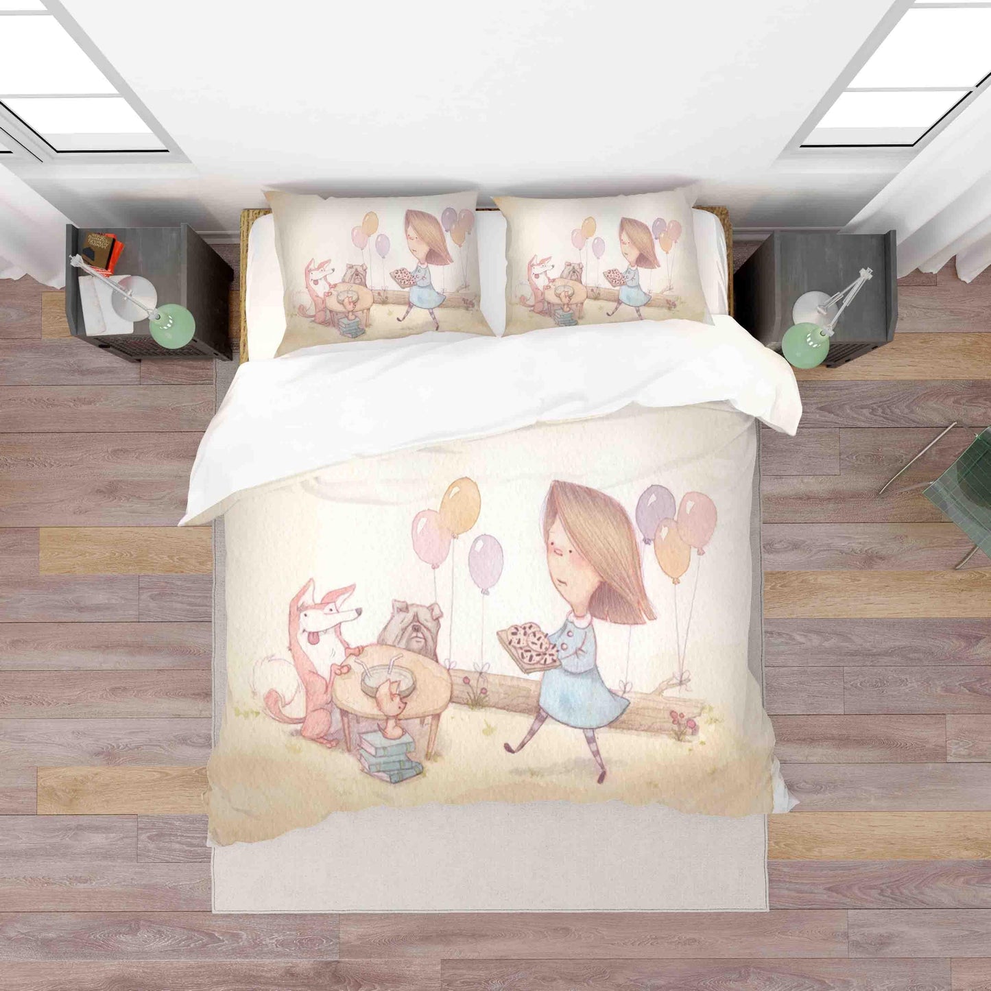 3D Cartoon Girl Animal Balloon Quilt Cover Set Bedding Set Duvet Cover Pillowcases SF036