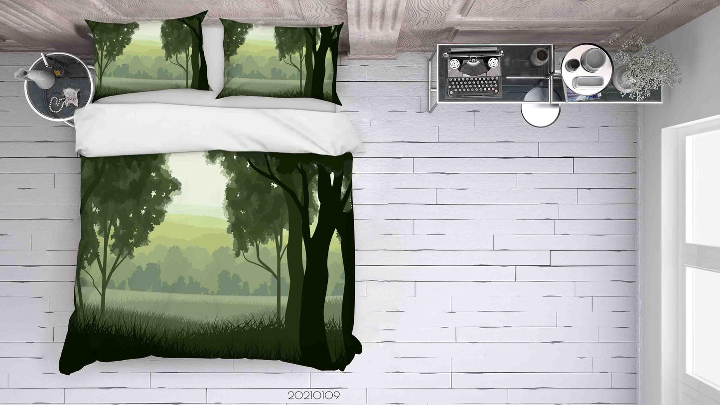 3D Cartoon Green Forest Quilt Cover Set Bedding Set Duvet Cover Pillowcases 25 LQH