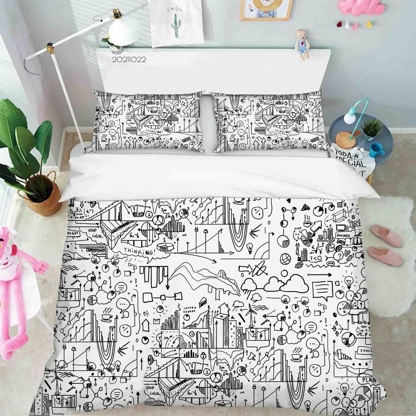 3D Cartoon Grey Illustration Graffiti Quilt Cover Set Bedding Set Duvet Cover Pillowcases 97