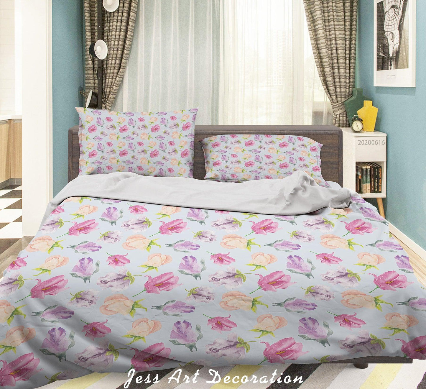 3D Blue Pink Purple Yellow Floral Quilt Cover Set Bedding Set Duvet Cover Pillowcases SF15