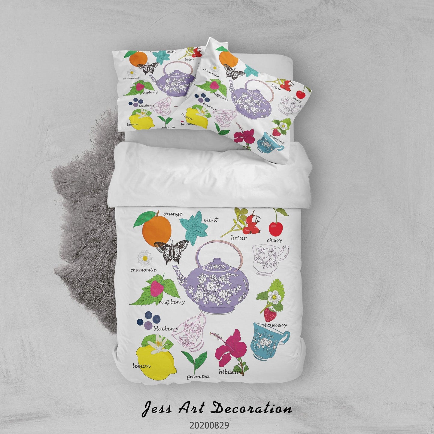 3D Abstract Hand Draw Cartoon Teacup Butterfly Pattern Quilt Cover Set Bedding Set Duvet Cover Pillowcases WJ 3579