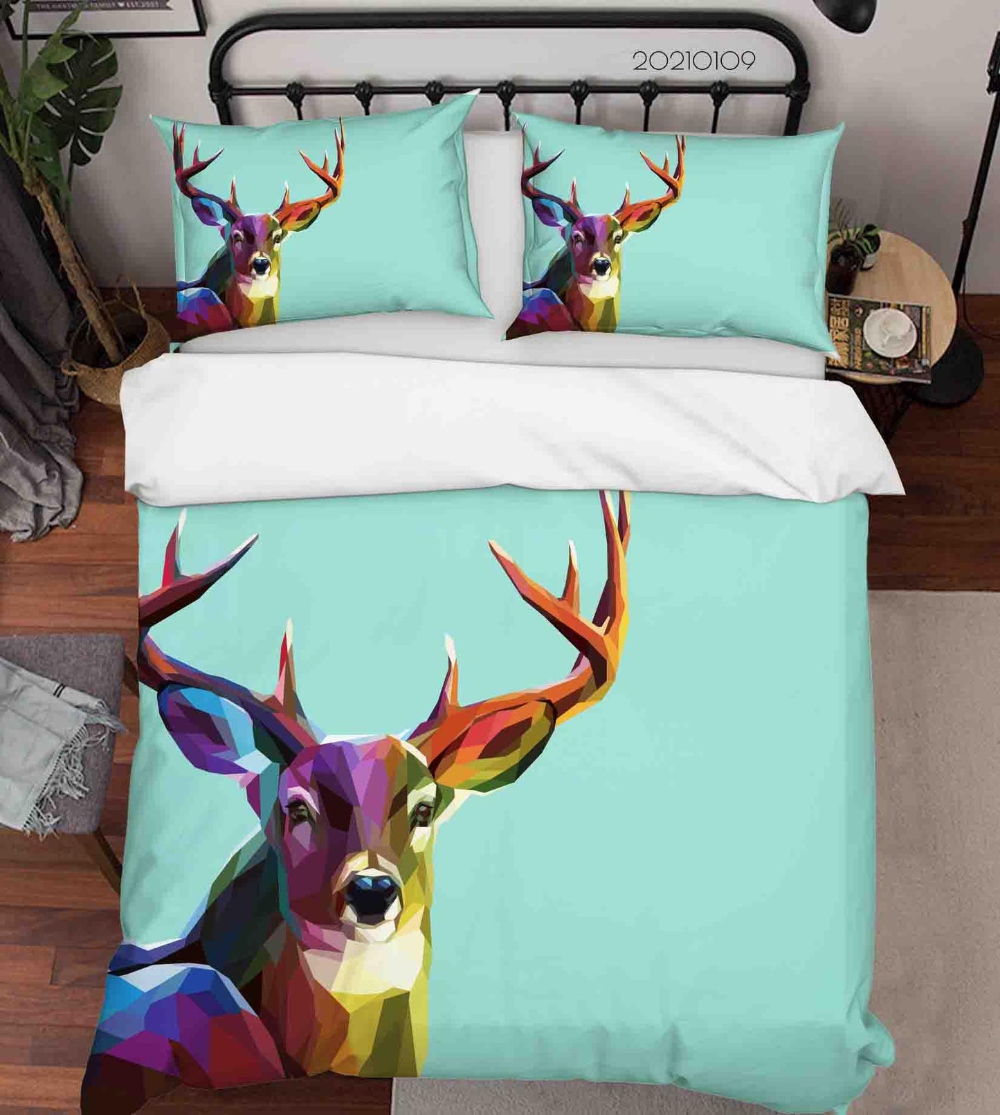 3D Cartoon Animal Elk Green Quilt Cover Set Bedding Set Duvet Cover Pillowcases 64 LQH