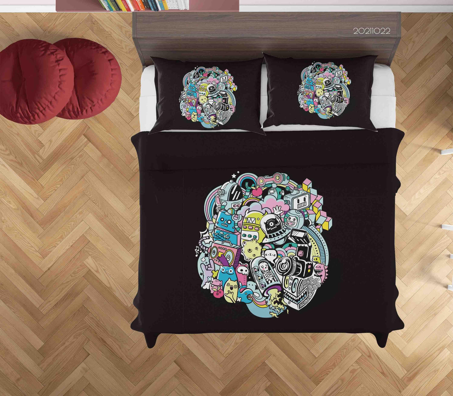 3D Cartoon Colored Monsters Graffiti Quilt Cover Set Bedding Set Duvet Cover Pillowcases 96