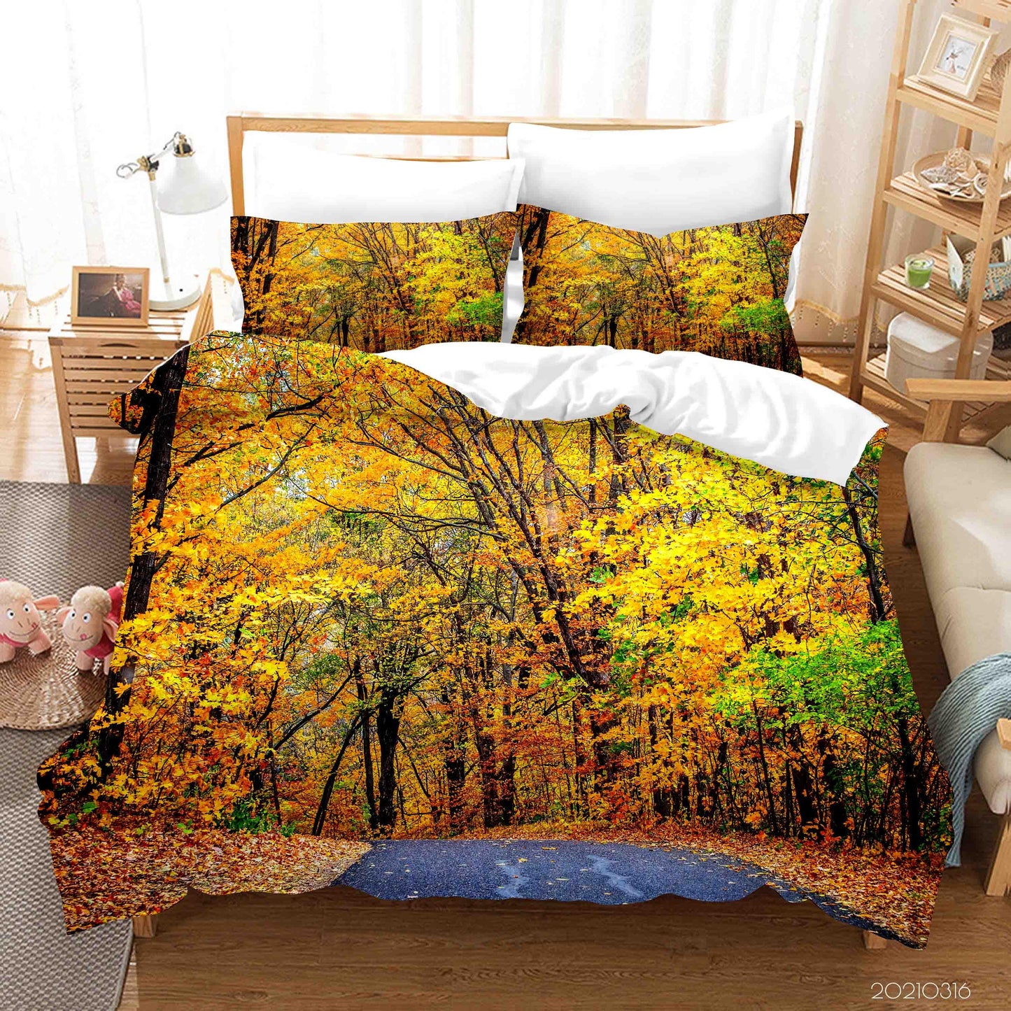 3D Autumn Forest Road Landscape Quilt Cover Set Bedding Set Duvet Cover Pillowcases 195