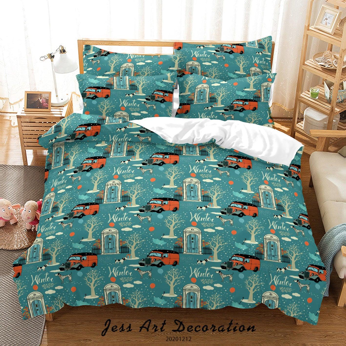 3D Cartoon Four Seasons Set Four Seamless Vehicle Background Quilt Cover Set Bedding Set Duvet Cover Pillowcases LXL