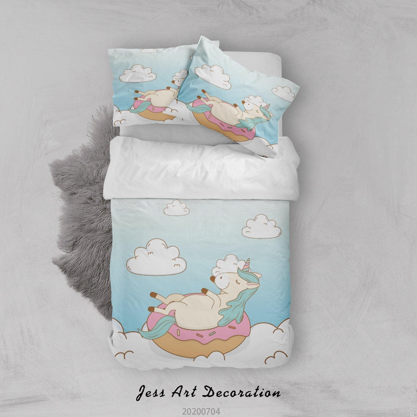 3D Blue Unicorn Quilt Cover Set Bedding Set Duvet Cover Pillowcases SF