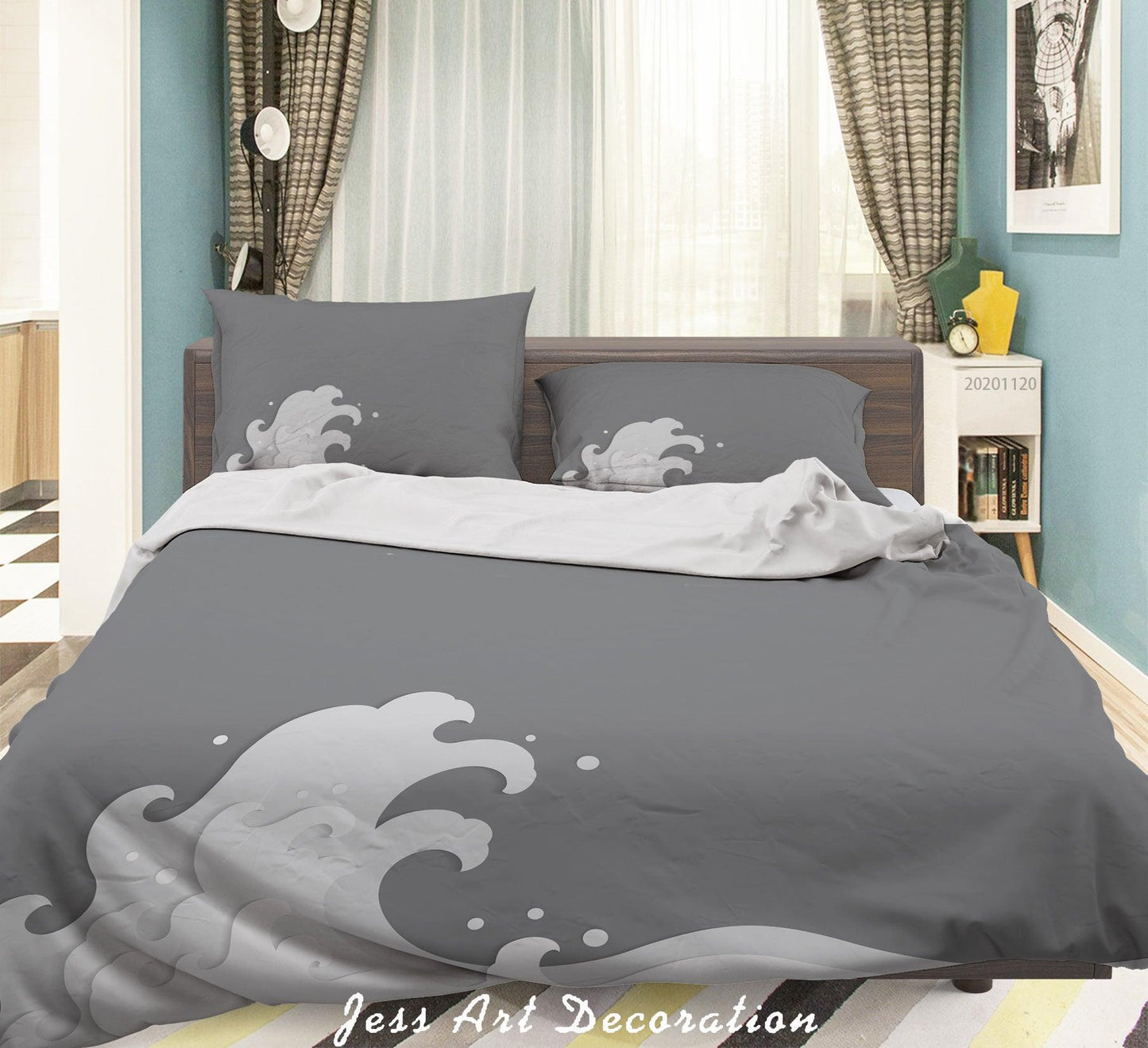 3D Abstract Grey Sea Wave Quilt Cover Set Bedding Set Duvet Cover Pillowcases LXL