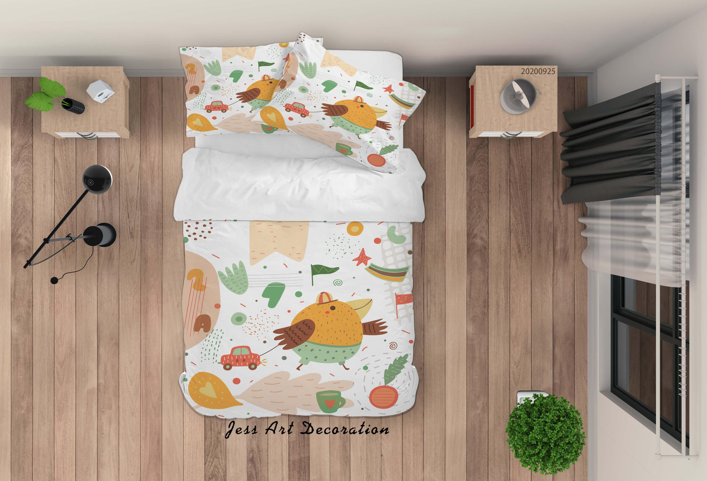 3D Cartoon Animal Bird Car Pattern Quilt Cover Set Bedding Set Duvet Cover Pillowcases WJ 6459