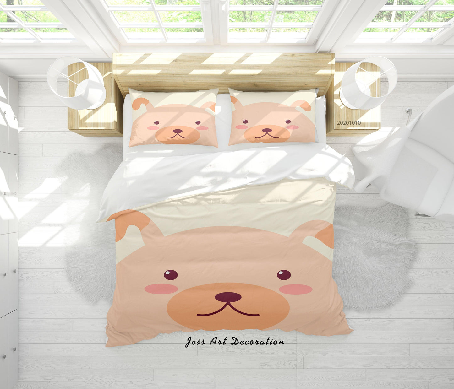 3D Cartoon Cute Animal Dog Quilt Cover Set Bedding Set Duvet Cover Pillowcases WJ 9518