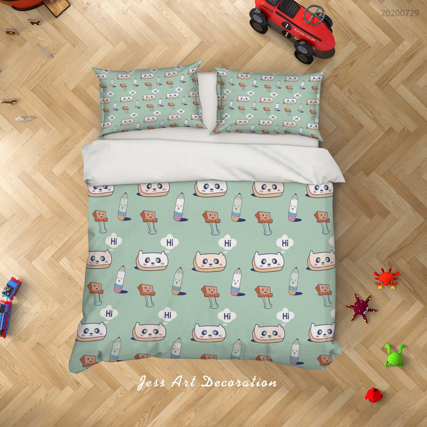 3D Cartoon Cat Pencil Quilt Cover Set Bedding Set Duvet Cover Pillowcases LXL 107