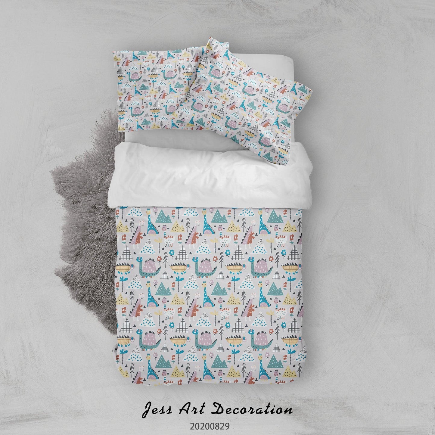 3D Abstract Hand Draw Cartoon Nature Dinosaur Pattern Quilt Cover Set Bedding Set Duvet Cover Pillowcases WJ 3515
