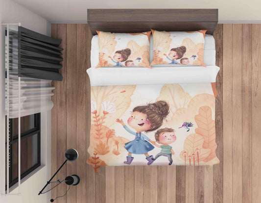 3D Cartoon Girl Boy Floral Plants Bird Quilt Cover Set Bedding Set Duvet Cover Pillowcases SF057