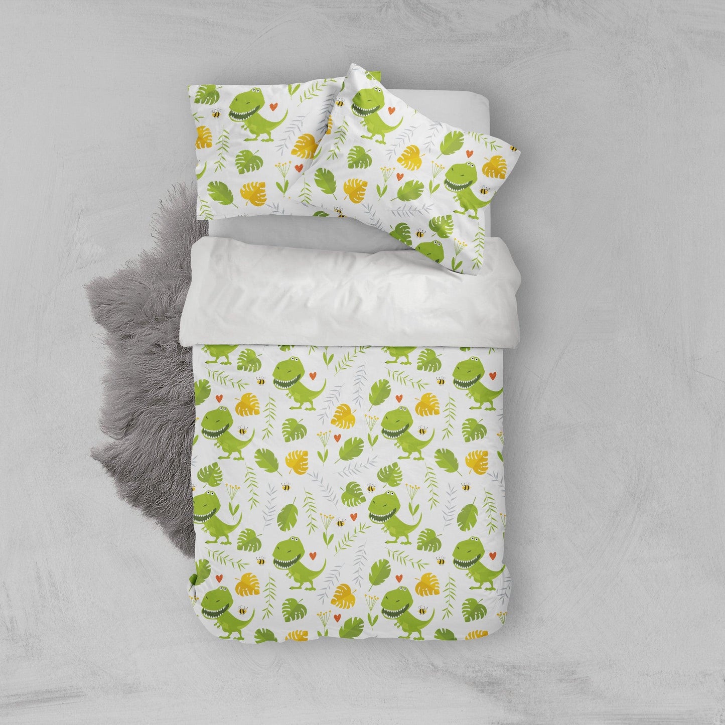 3D Cartoon Dinosaur Green Leaf Pattern Quilt Cover Set Bedding Set Pillowcases  109