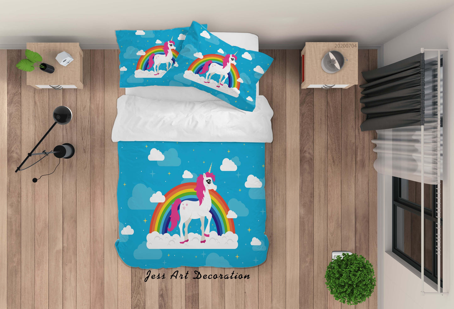 3D Blue Rainbow Unicorn Quilt Cover Set Bedding Set Duvet Cover Pillowcases SF61