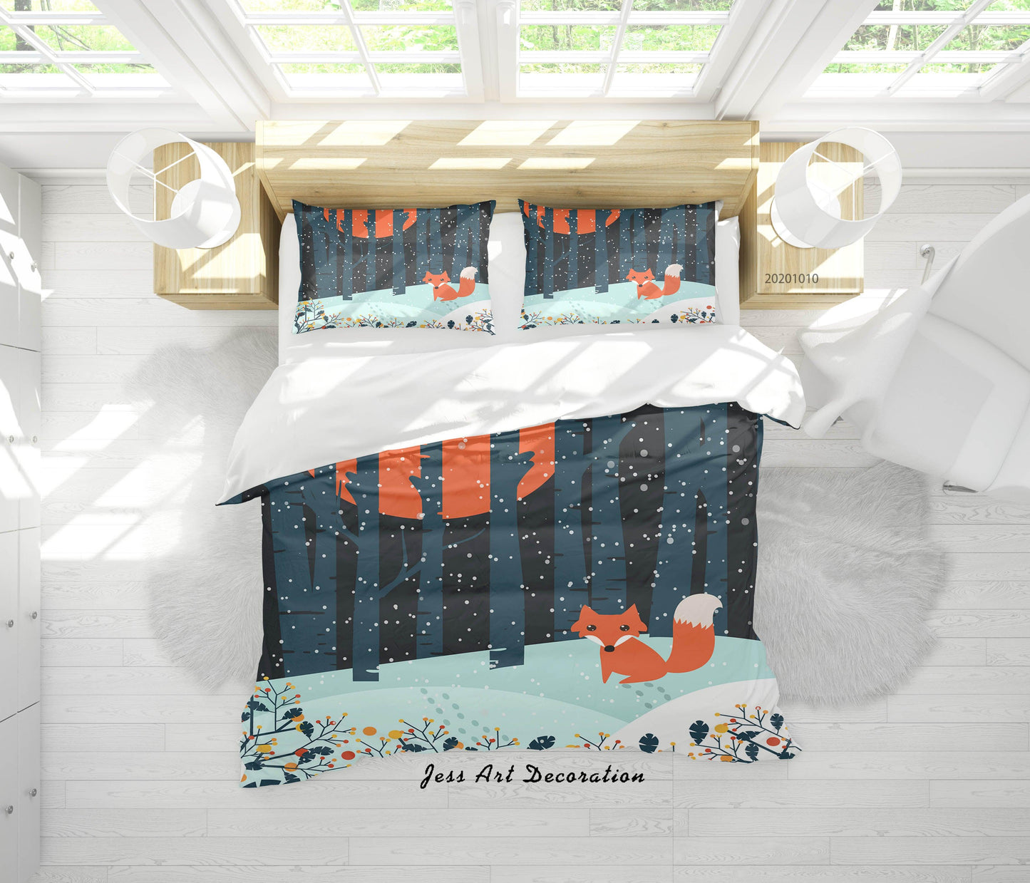 3D Cartoon Animal Fox Forest Quilt Cover Set Bedding Set Duvet Cover Pillowcases WJ 9584