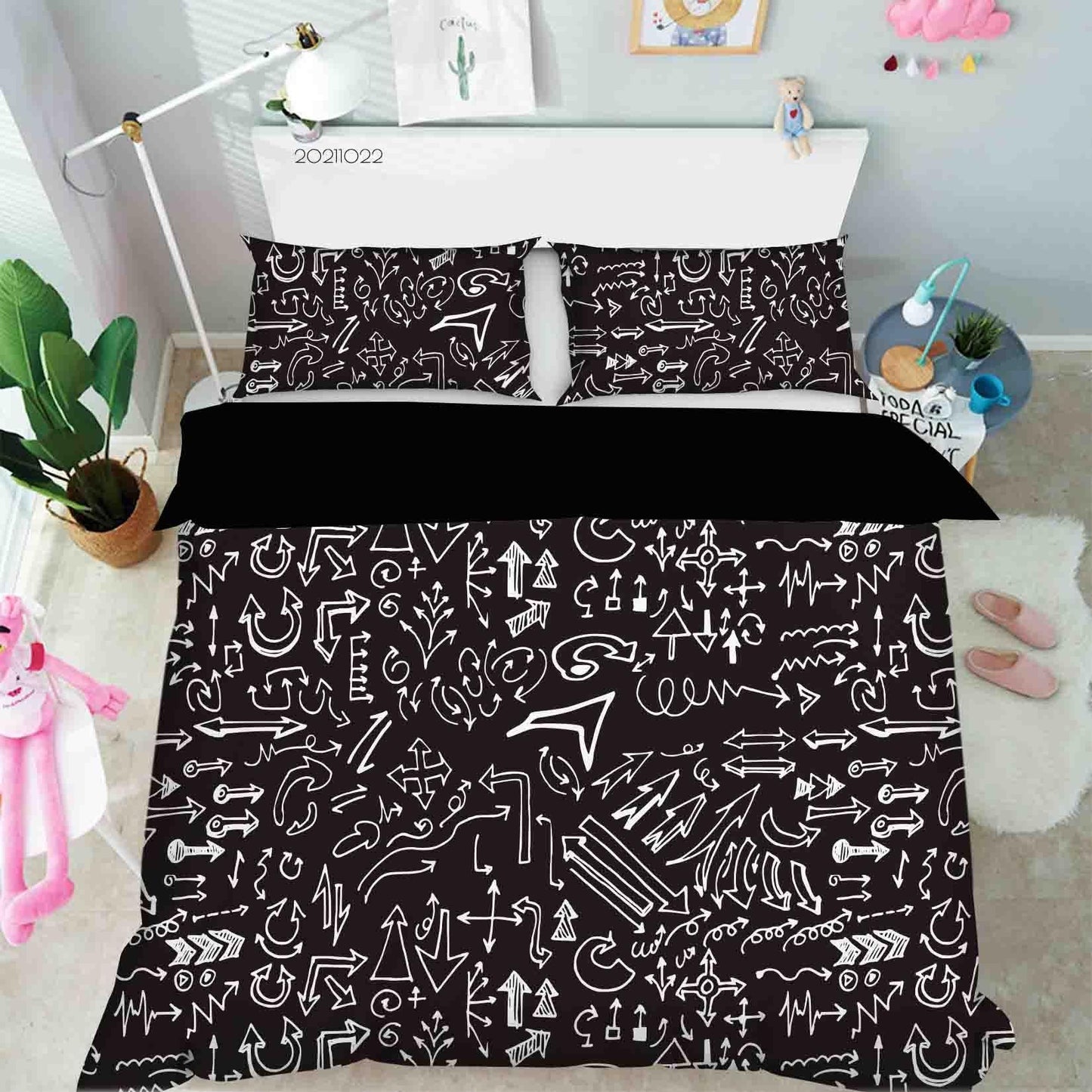 3D Abstract Black Symbol Graffiti Quilt Cover Set Bedding Set Duvet Cover Pillowcases 13