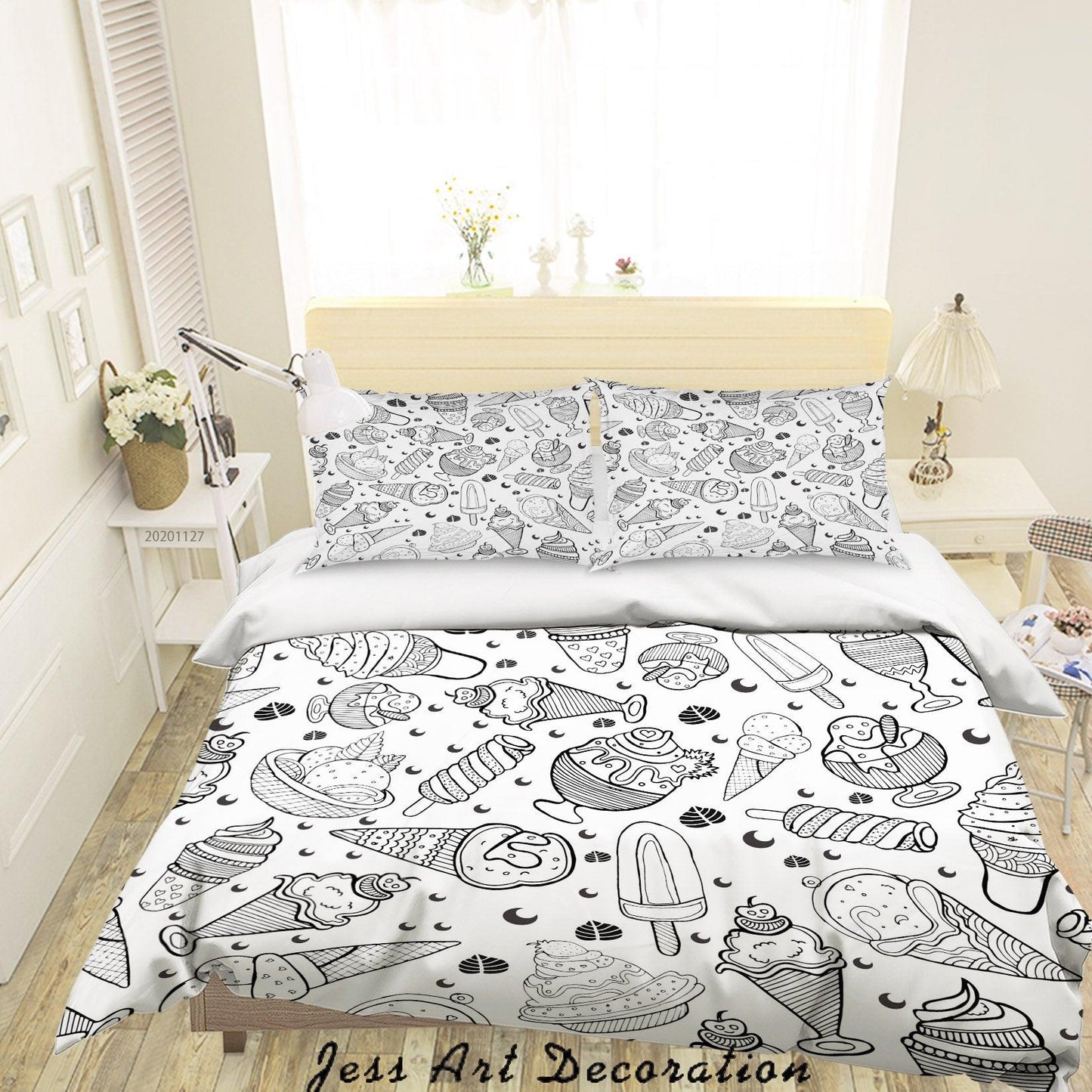 3D Cartoon Hand Drawn Ice Cream Pattern Quilt Cover Set Bedding Set Duvet Cover Pillowcases LXL