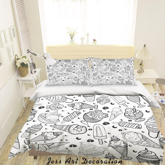 3D Cartoon Hand Drawn Ice Cream Pattern Quilt Cover Set Bedding Set Duvet Cover Pillowcases LXL