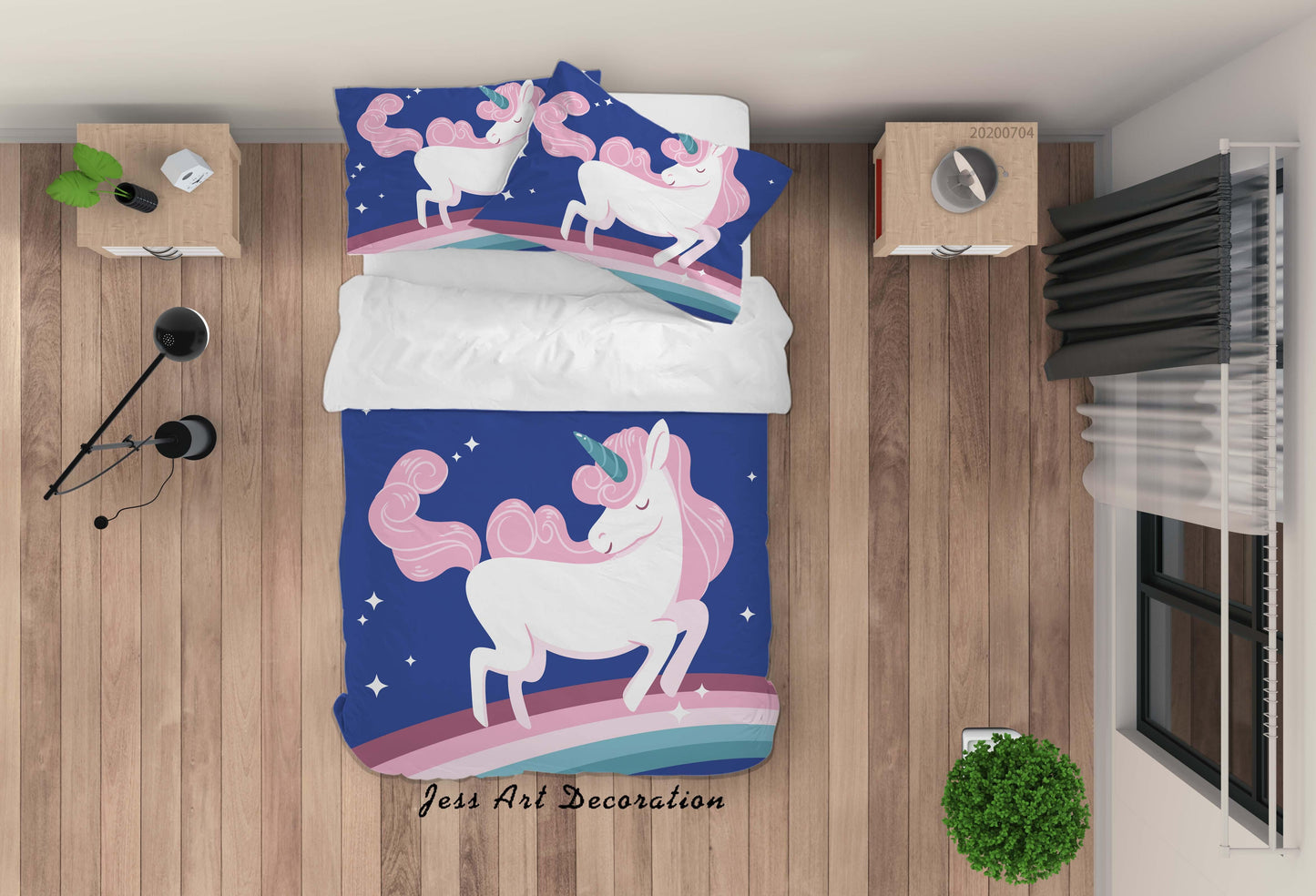 3D Blue Rainbow Unicorn Quilt Cover Set Bedding Set Duvet Cover Pillowcases SF96