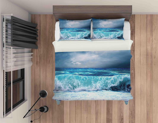 3D Blue Sea Spindrift Cloudy Sky Quilt Cover Set Bedding Set Duvet Cover Pillowcases JN 1200