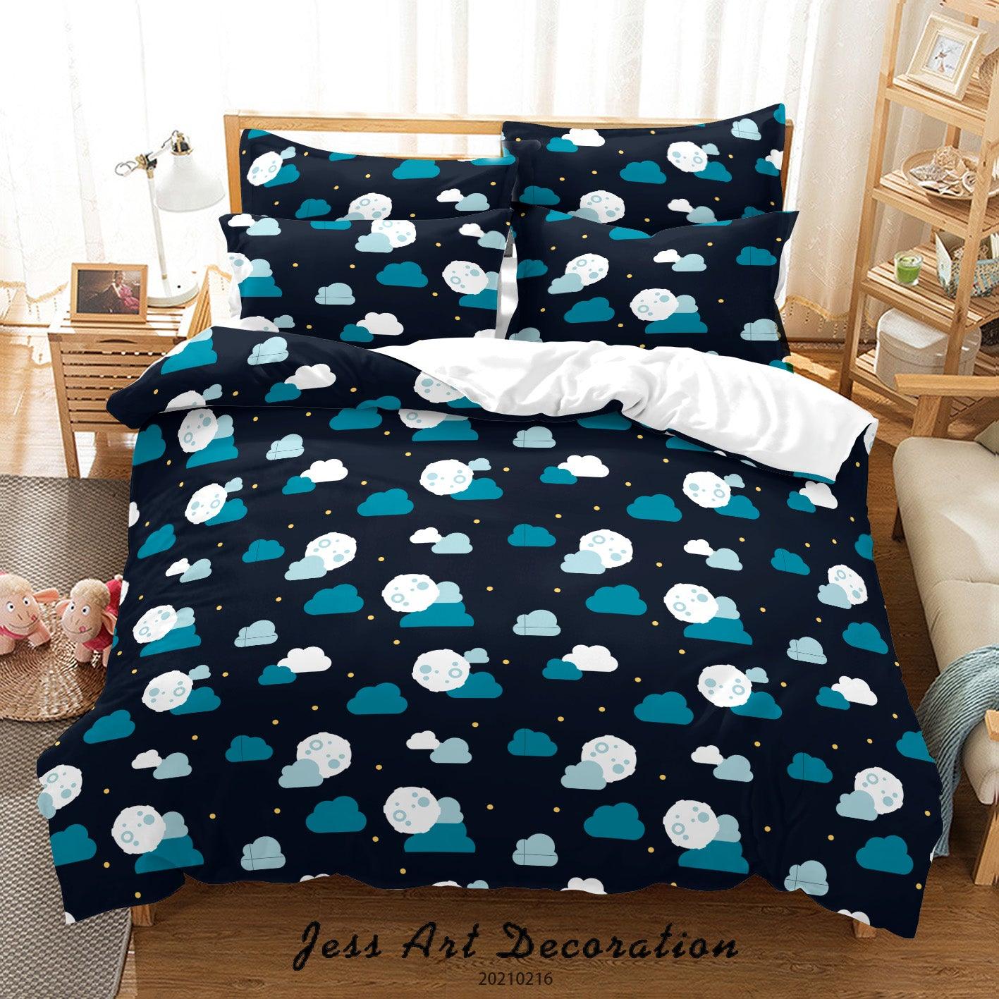 3D Cartoon Blue Moon Cloud Quilt Cover Set Bedding Set Duvet Cover Pillowcases 285