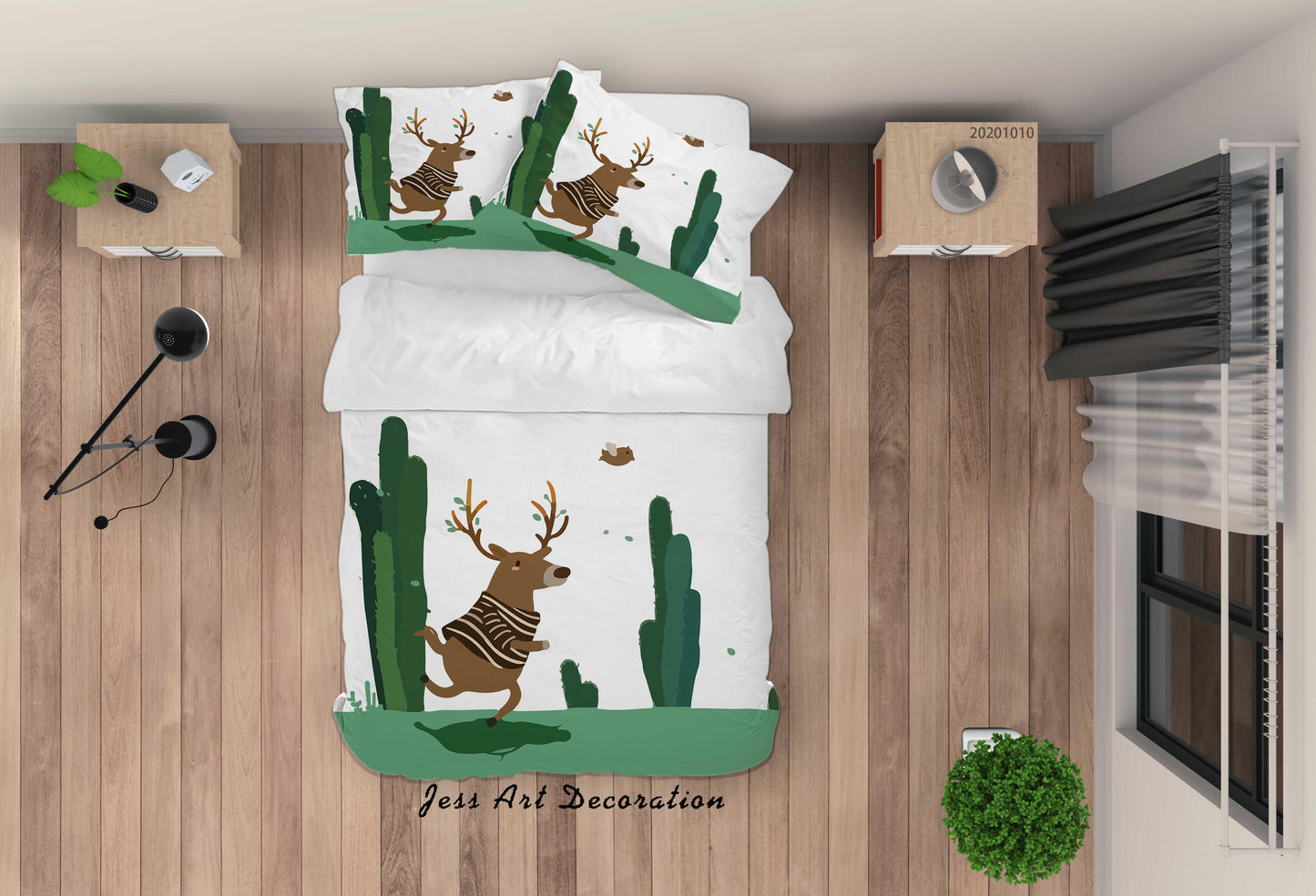 3D Cartoon Christmas Tree Reindeer Quilt Cover Set Bedding Set Duvet Cover Pillowcases WJ 9573