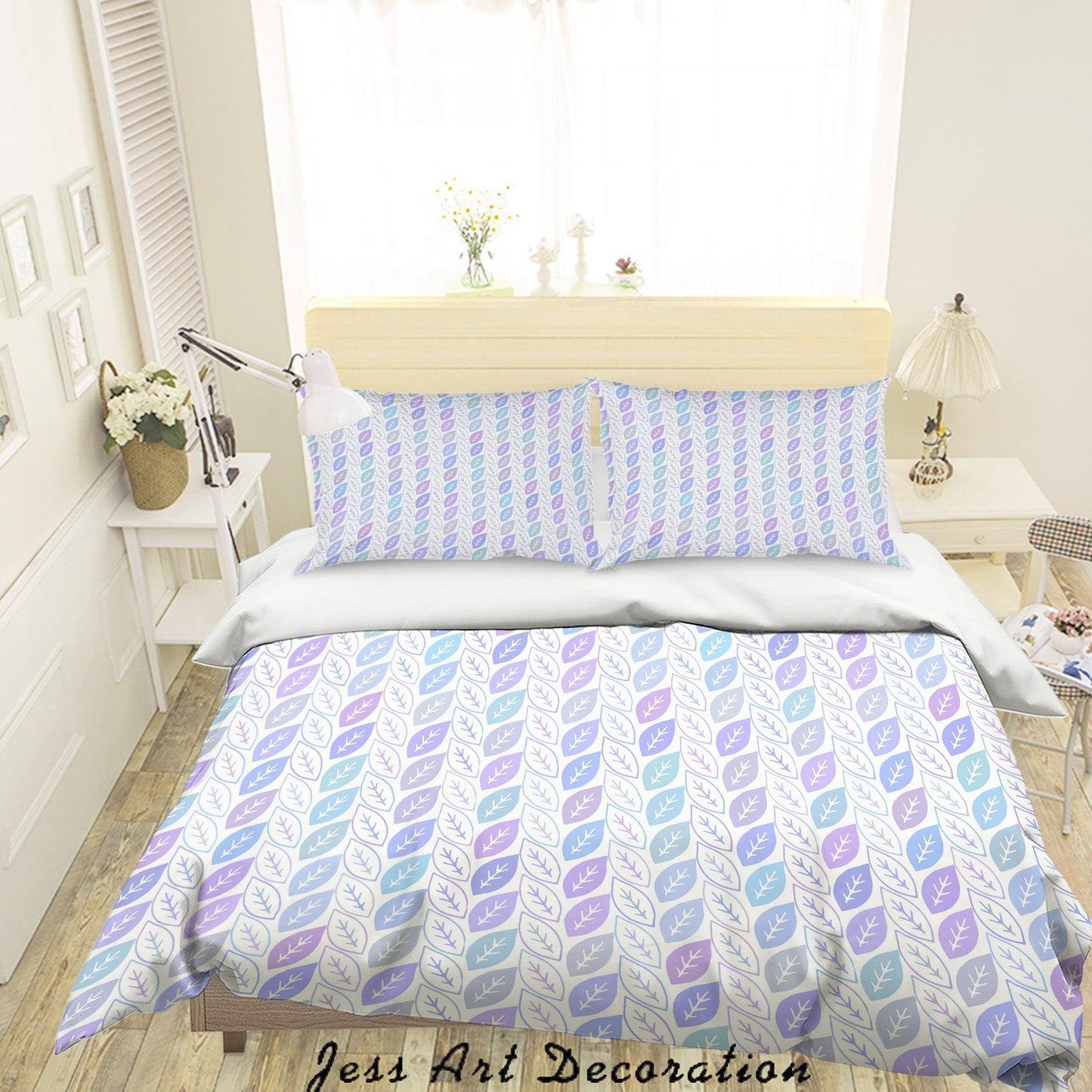 3D Blue Purple Leaves Quilt Cover Set Bedding Set Duvet Cover Pillowcases SF09