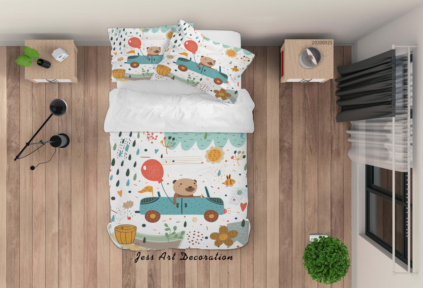 3D Cartoon Animal Baby Bear Car Quilt Cover Set Bedding Set Duvet Cover Pillowcases WJ 6451