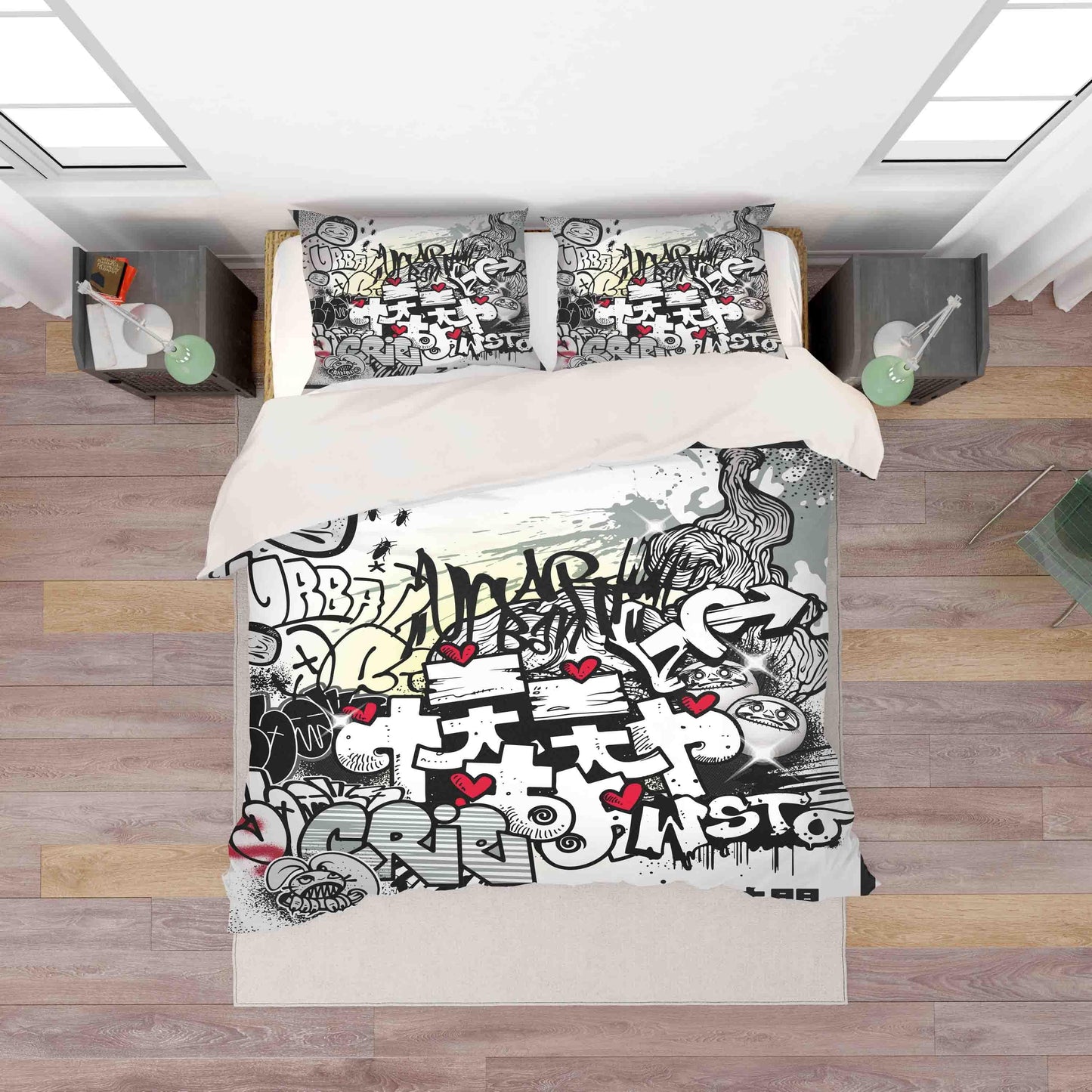 3D Black White Graffiti Quilt Cover Set Bedding Set Duvet Cover Pillowcases SF081