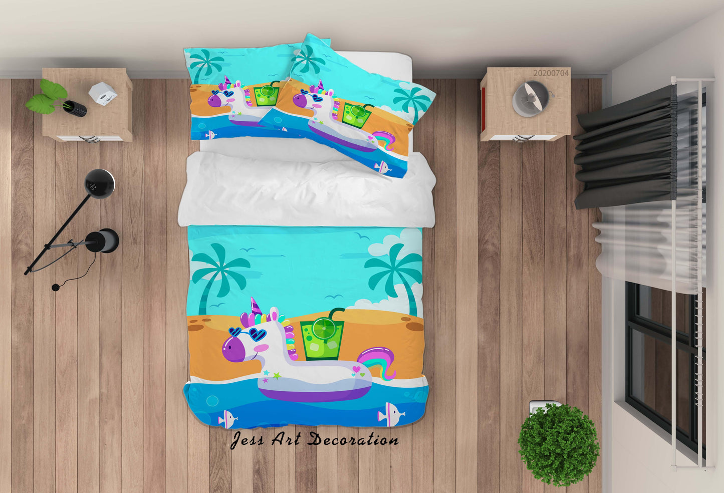 3D Beach Lifebuoy Unicorn Quilt Cover Set Bedding Set Duvet Cover Pillowcases SF174