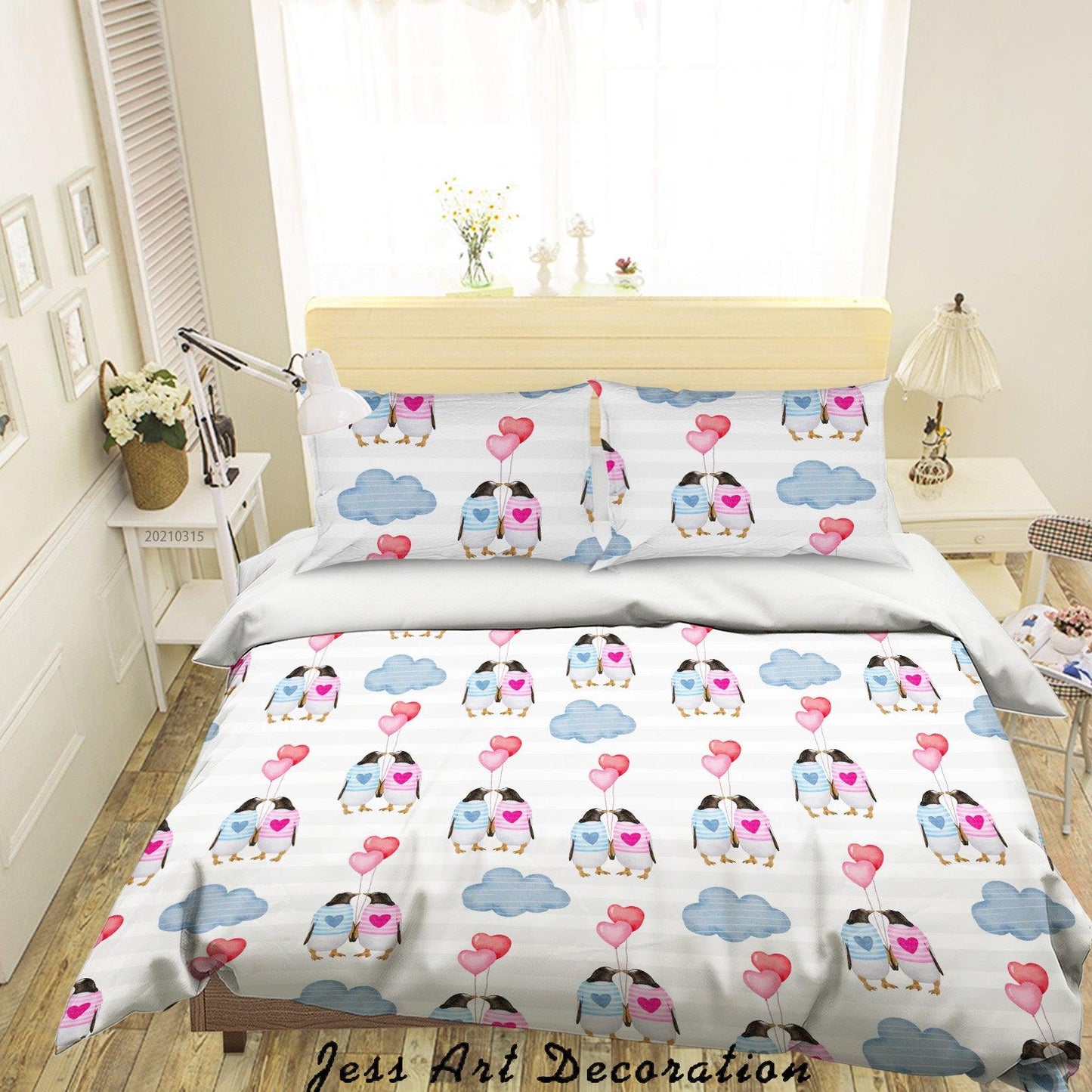 3D Cartoon Cloud Animal Penguin Quilt Cover Set Bedding Set Duvet Cover Pillowcases 115