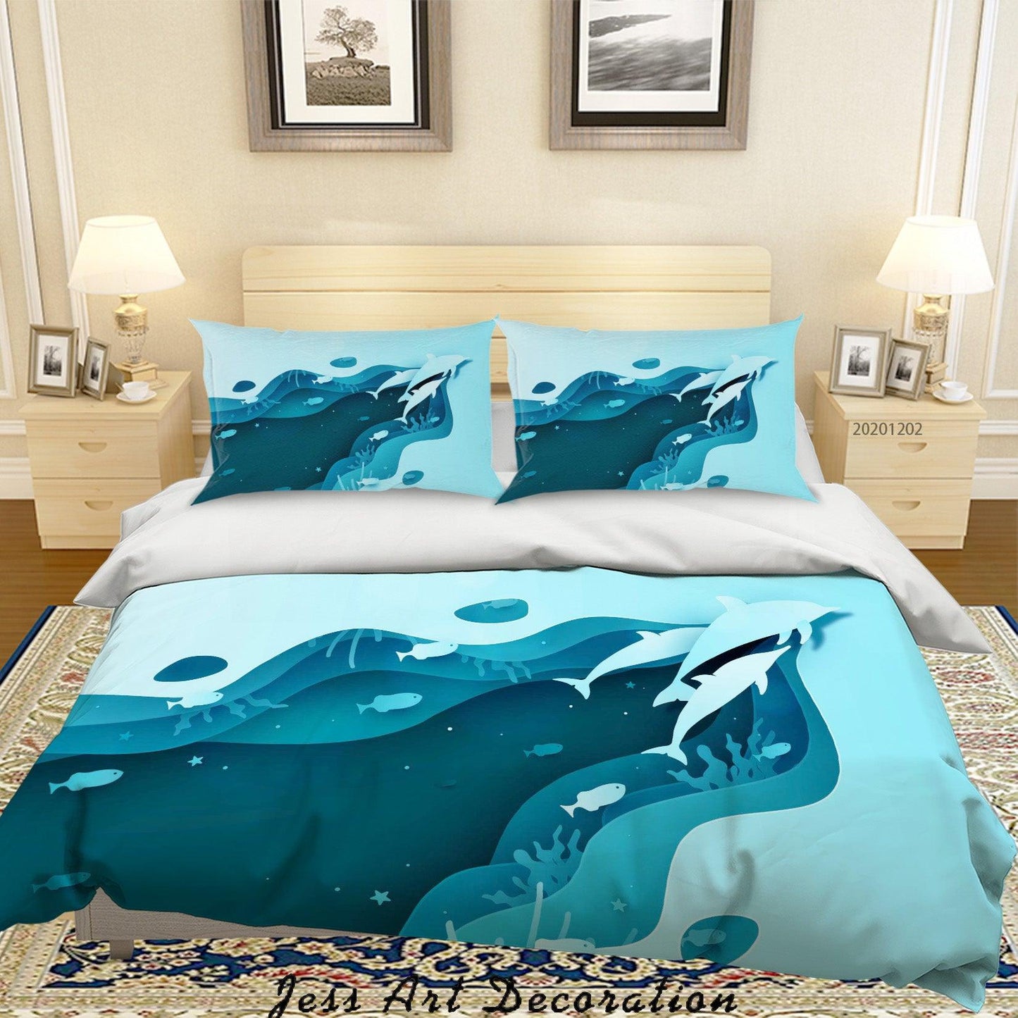 3D Cartoon Blue Ocean Dolphin Fish Seaweed Quilt Cover Set Bedding Set Duvet Cover Pillowcases LXL