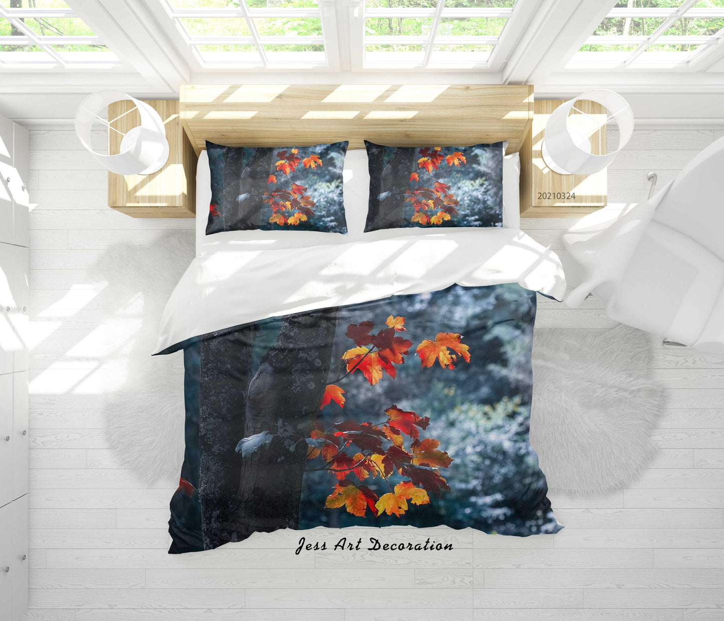 3D Autumn Forest Maple Leaf Quilt Cover Set Bedding Set Duvet Cover Pillowcases 178 LQH