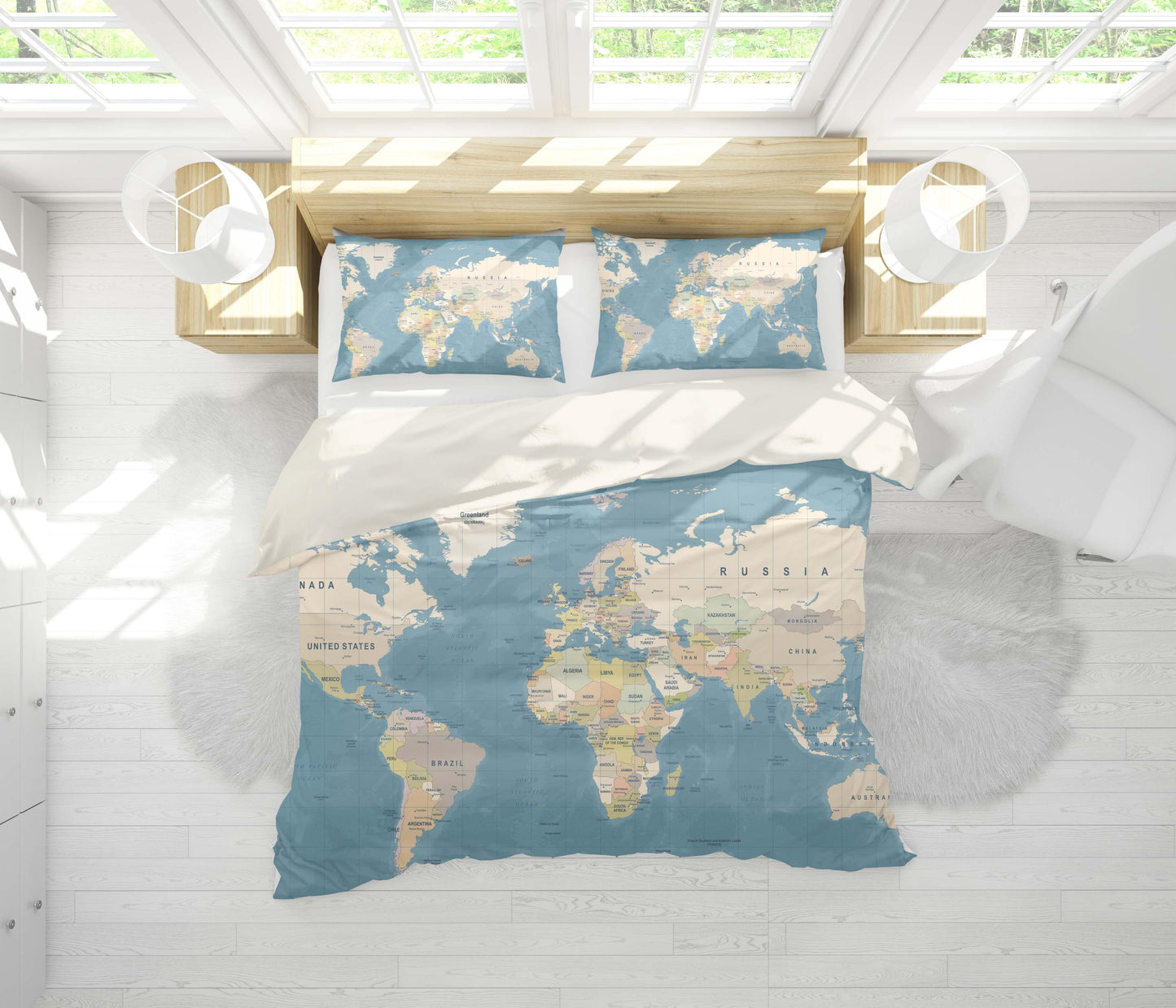 3D Blue World Map Quilt Cover Set Bedding Set Pillowcases 69