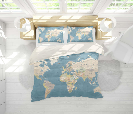 3D Blue World Map Quilt Cover Set Bedding Set Pillowcases 69