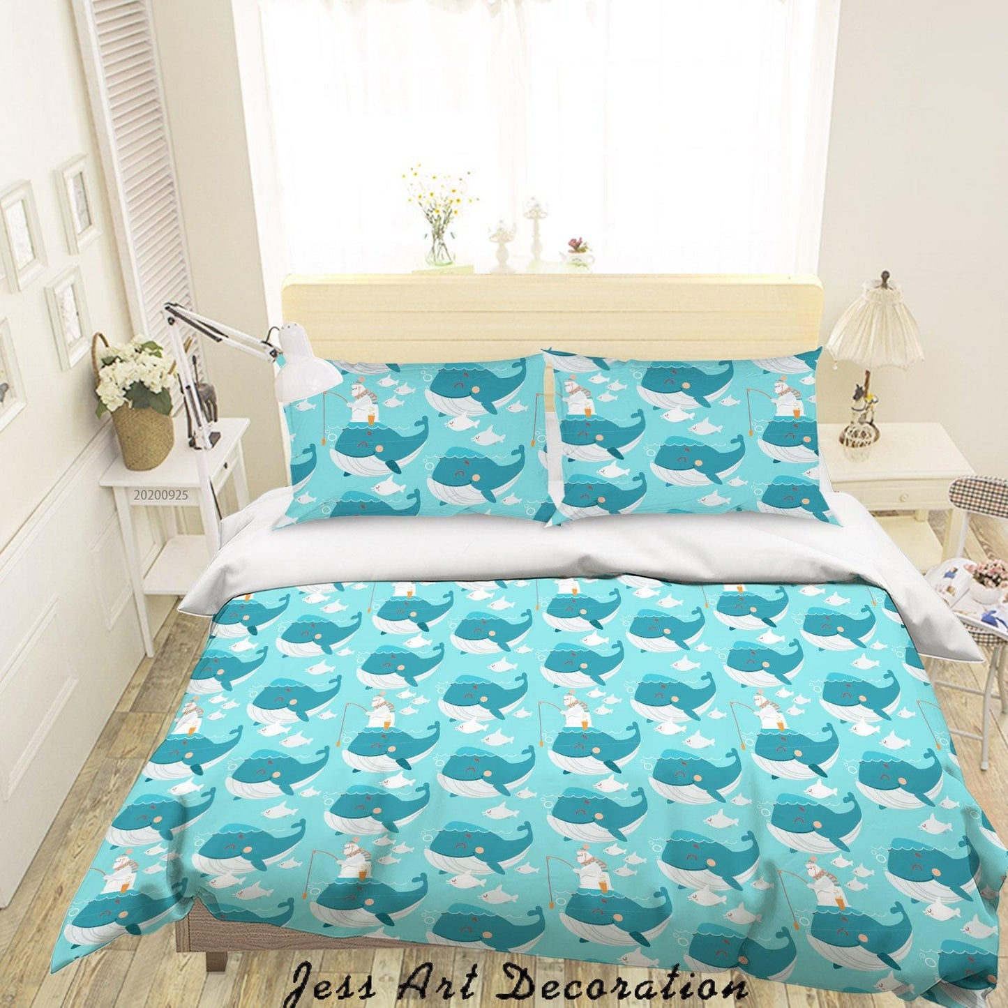 3D Cartoon Animal Whale Pattern Quilt Cover Set Bedding Set Duvet Cover Pillowcases WJ 6414