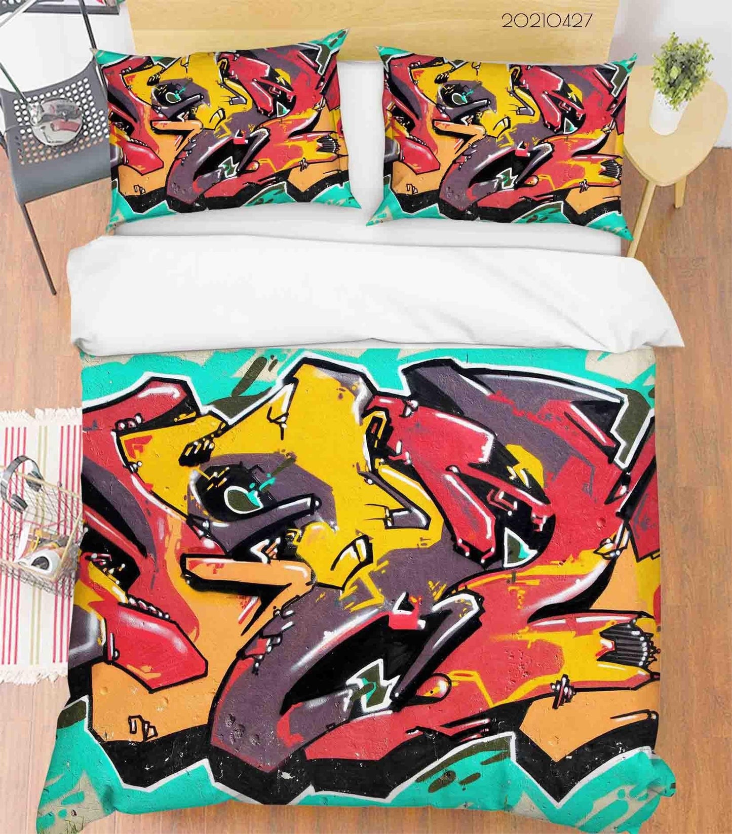 3D Abstract Color Graffiti Quilt Cover Set Bedding Set Duvet Cover Pillowcases 137