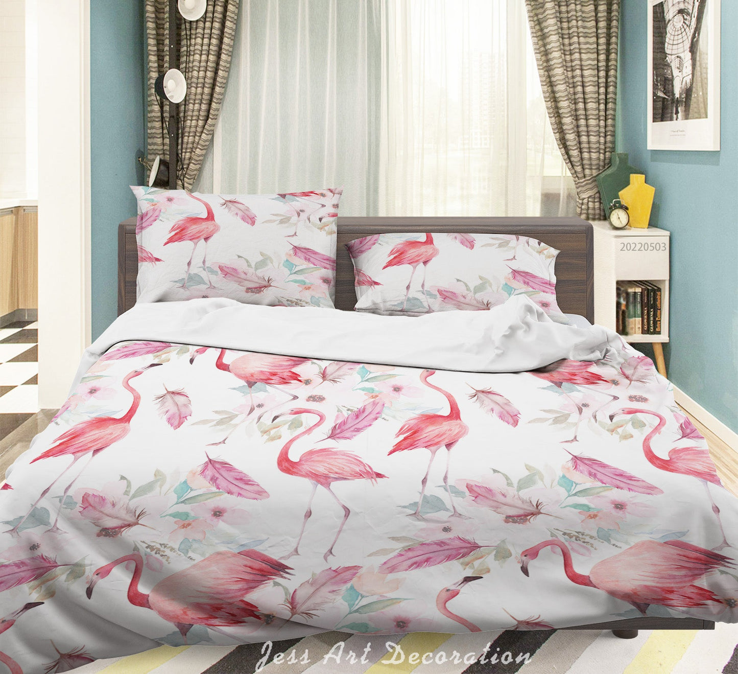 3D Animal Flamingo Feather Leaf Quilt Cover Set Bedding Set Duvet Cover Pillowcase 550