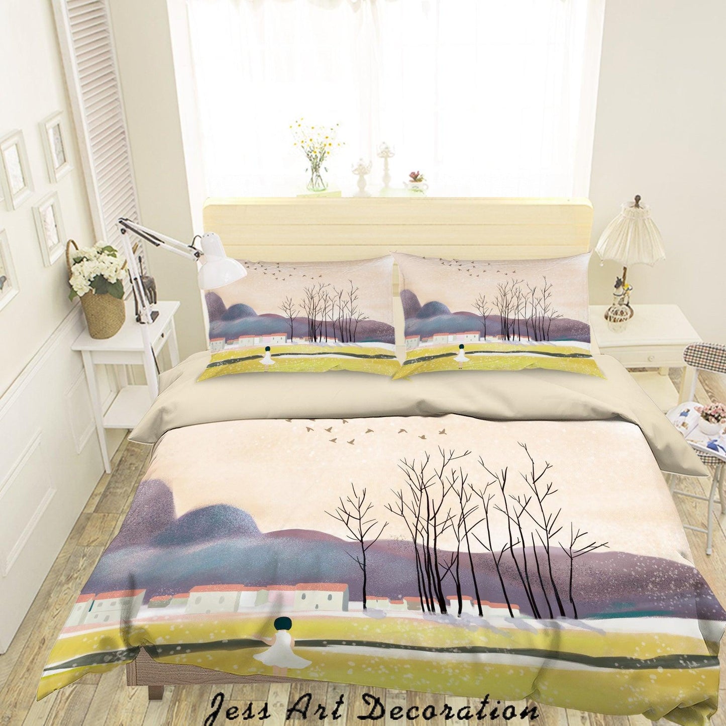 3D Cartoon House Tree Mountain Girl Quilt Cover Set Bedding Set Duvet Cover Pillowcases A553 LQH
