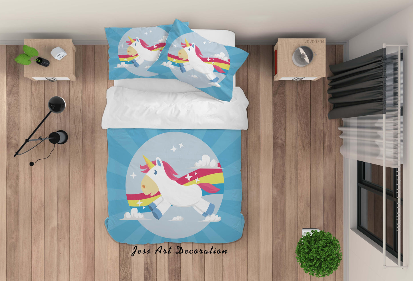 3D Blue Unicorn Quilt Cover Set Bedding Set Duvet Cover Pillowcases SF116