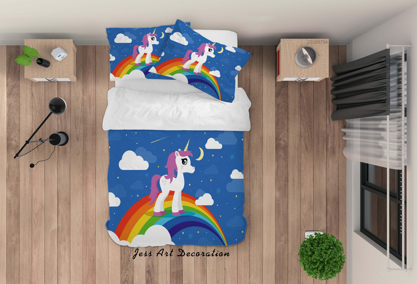 3D Blue Moon Stars Rainbow Unicorn Quilt Cover Set Bedding Set Duvet Cover Pillowcases SF60