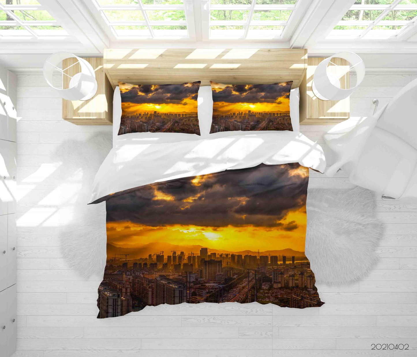3D Architecture Sunset Sky City Quilt Cover Set Bedding Set Duvet Cover Pillowcases LQH 11