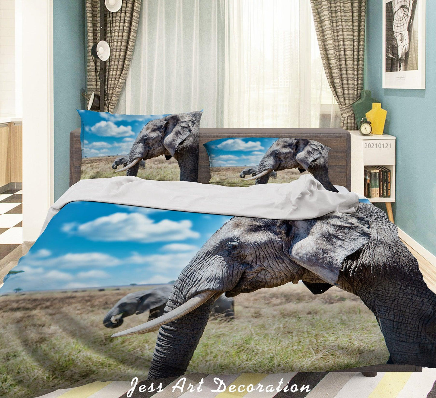 3D Blue Sky Animal Elephant Quilt Cover Set Bedding Set Duvet Cover Pillowcases 65
