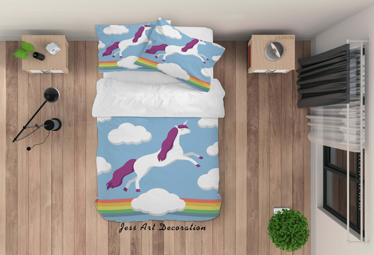 3D Blue Unicorn Rainbow Clouds Quilt Cover Set Bedding Set Duvet Cover Pillowcases SF1