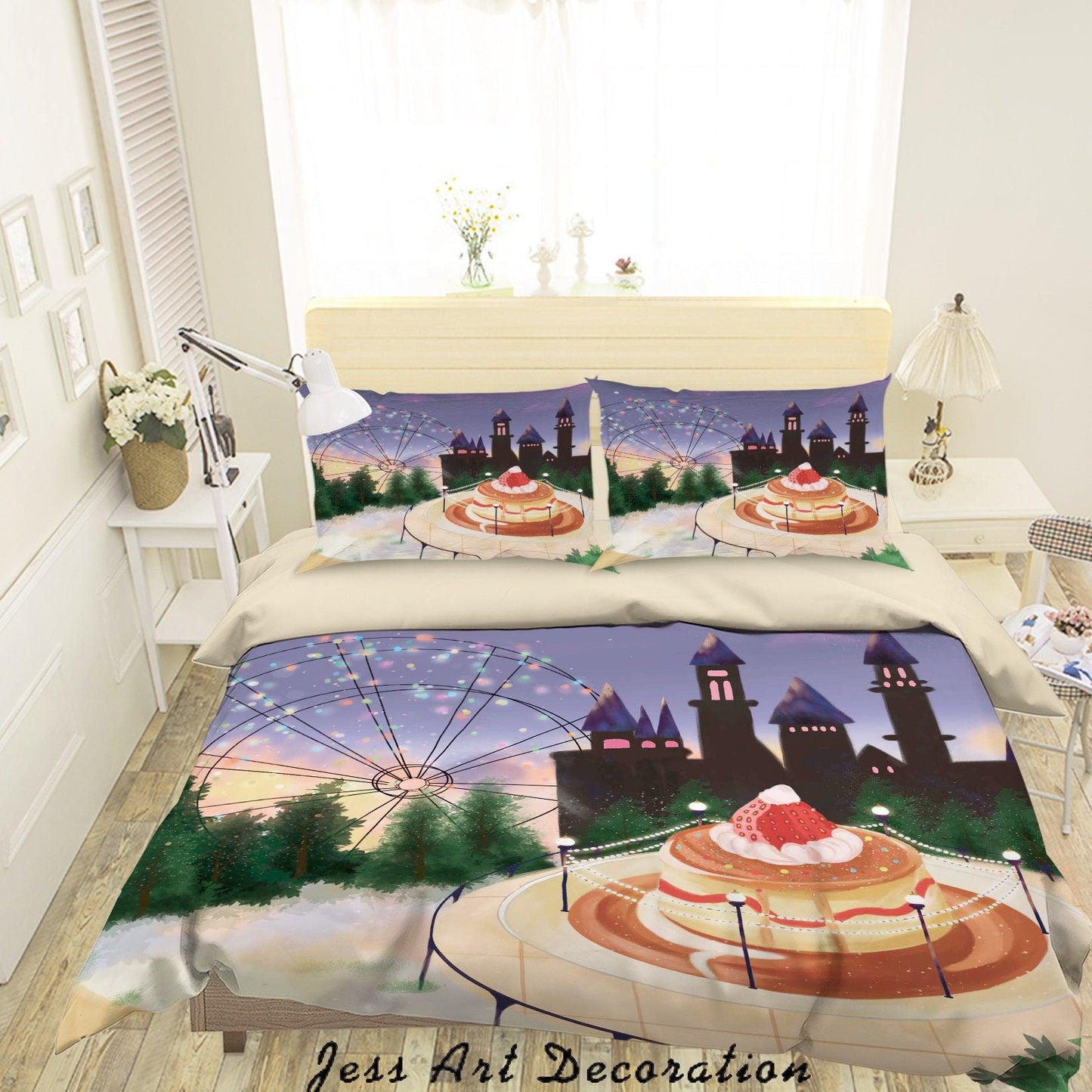3D Cartoon Ferris Wheel Cake Castle Quilt Cover Set Bedding Set Duvet Cover Pillowcases A562 LQH